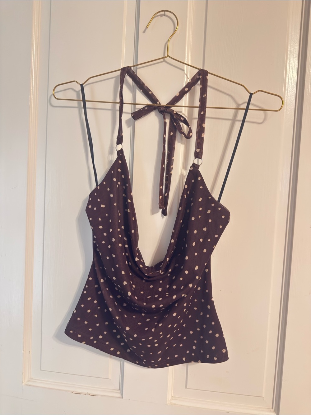 NWT Princess Polly polka Dot Cowl Neck Halter Top - Brown